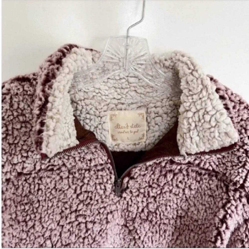 Altar'd State pullover burgundy red Sherpa quarter zip - Picture 3 of 7